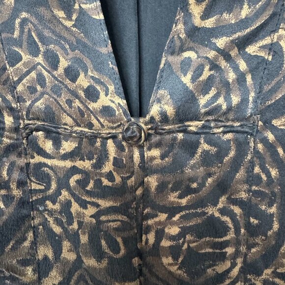 Vintage Chicos Design 100% Silk Brown Tan Black Filigree Print Tunic Jacket - Picture 6 of 11